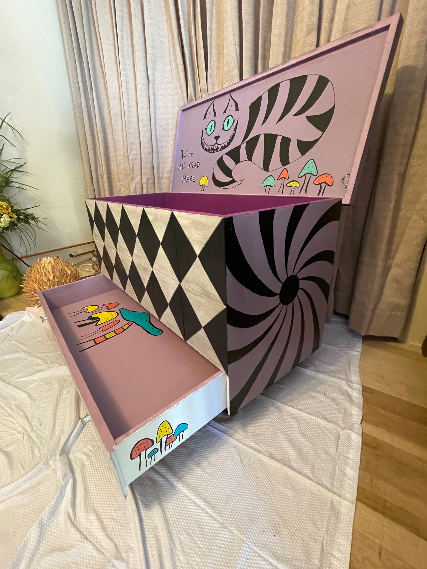 I’m Late! Alice inspired blanket box or toy chest