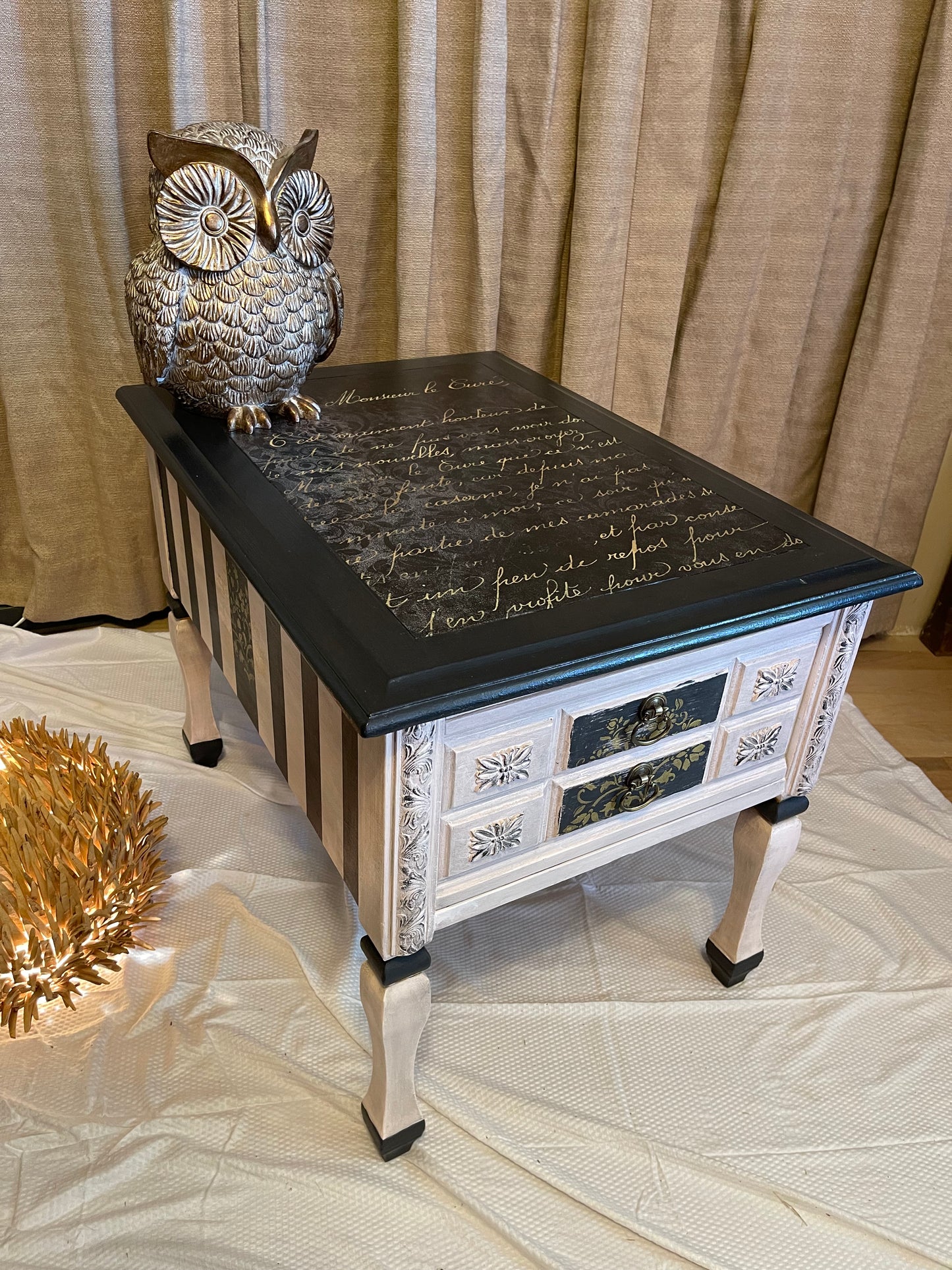 Stripes and Script Side Table