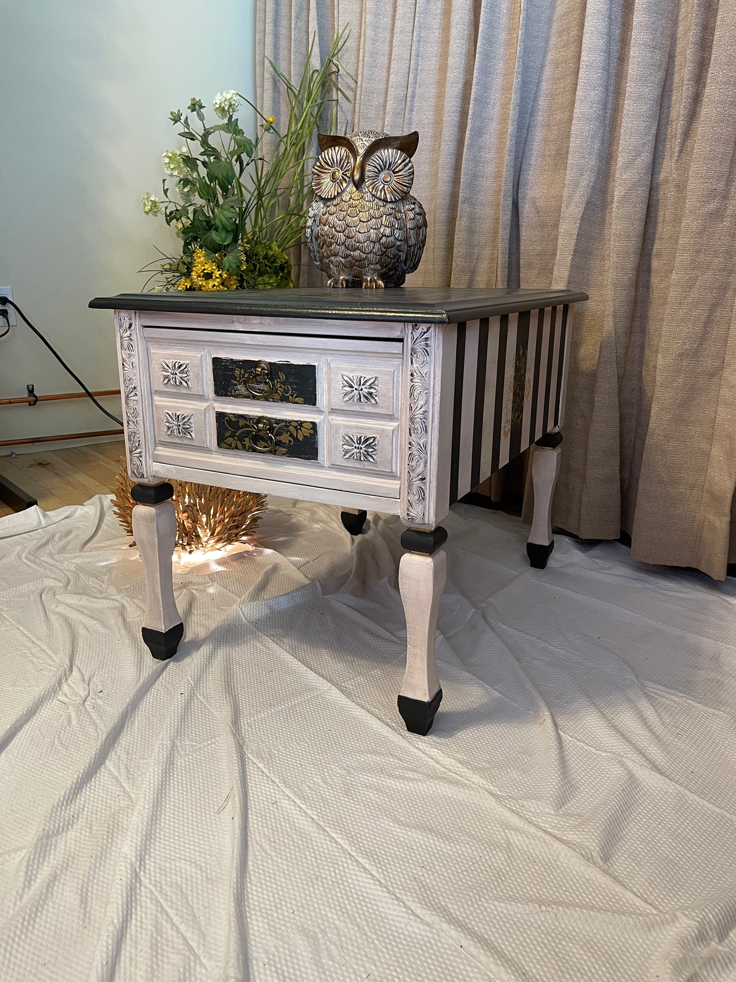 Stripes and Script Side Table