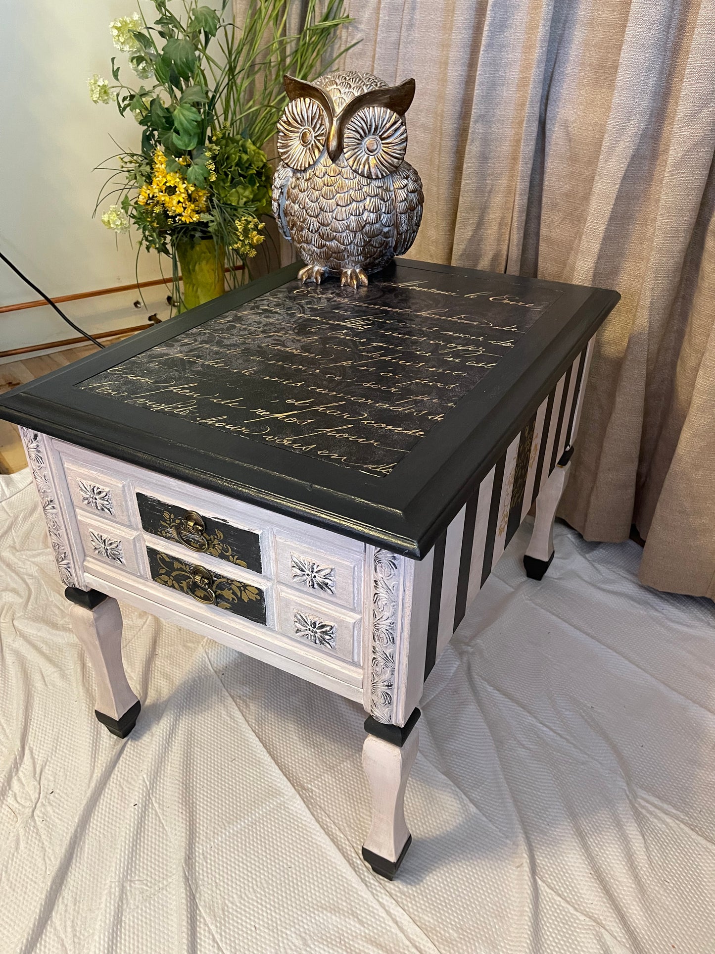Stripes and Script Side Table