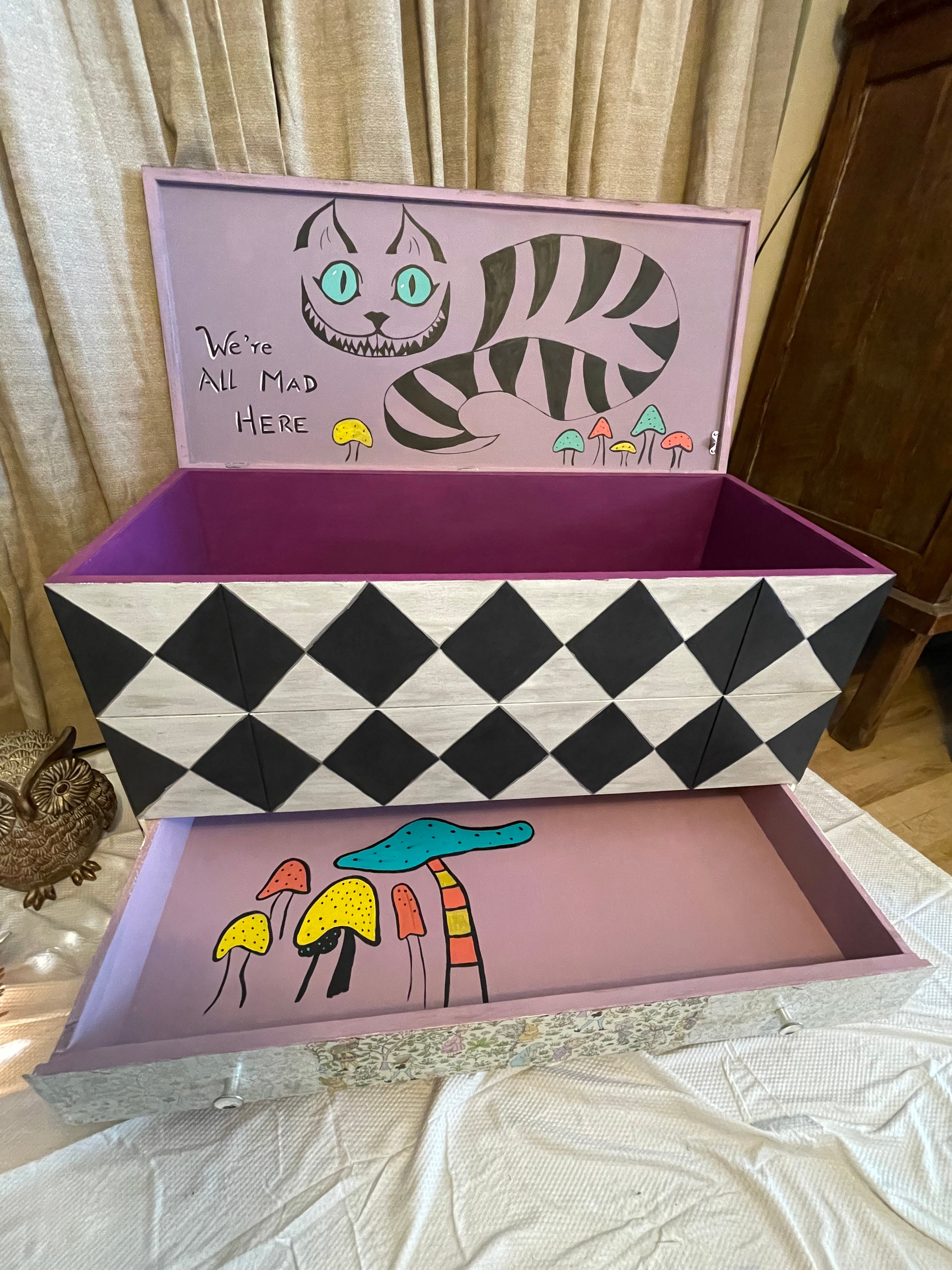 I m Late Alice inspired blanket box or toy chest furniturewhimsy