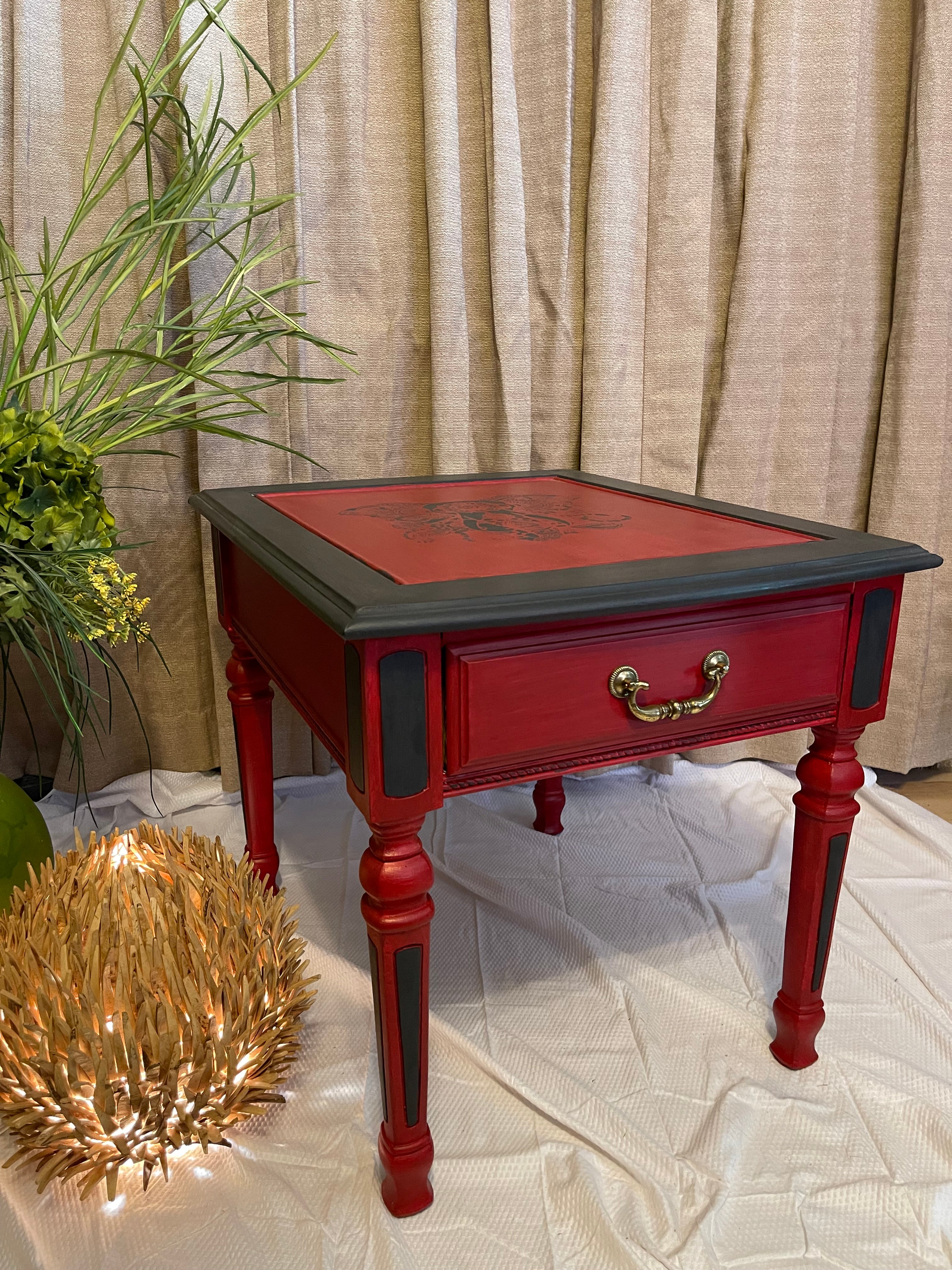 Red and deals black end tables