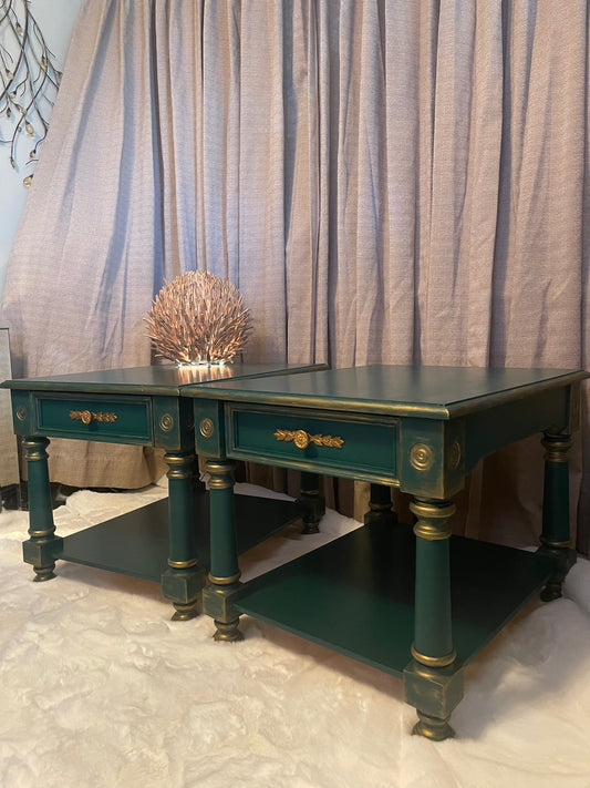 Elegant Deep Green and Gold Side Tables (set of 2)
